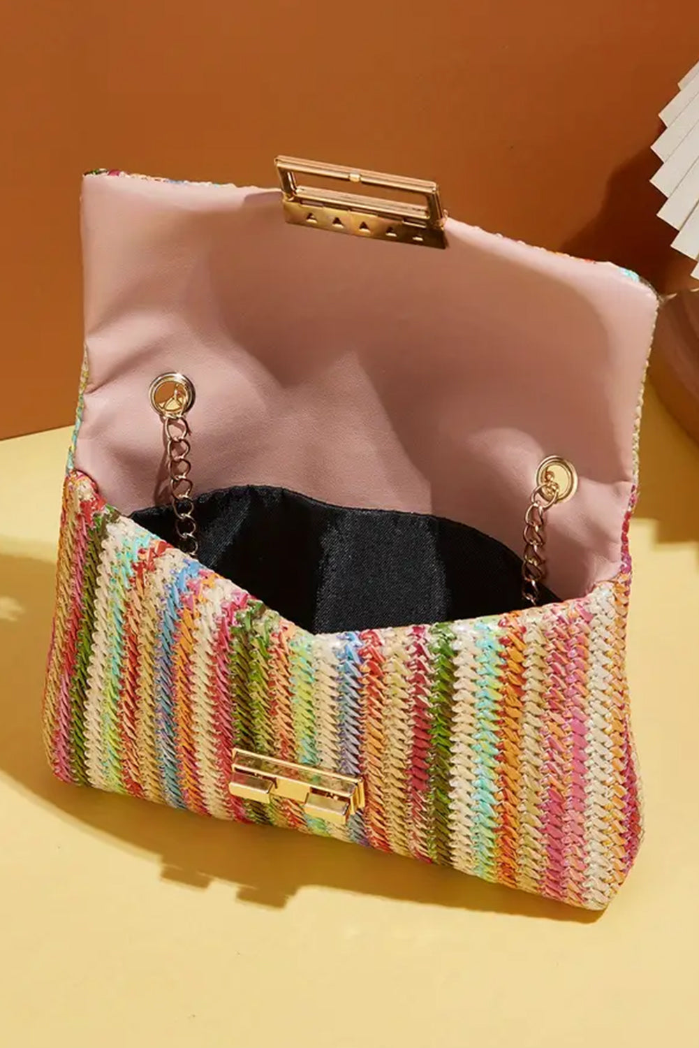 Azariah Striped Crochet Flapped Bag-6