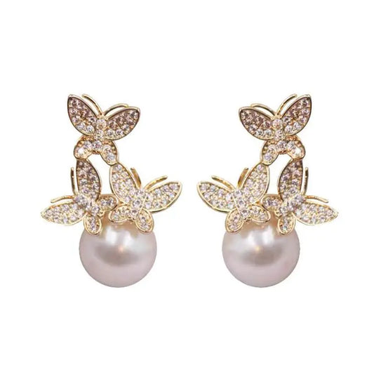 High-Quality 925 Silver Rhinestone Butterfly Earrings