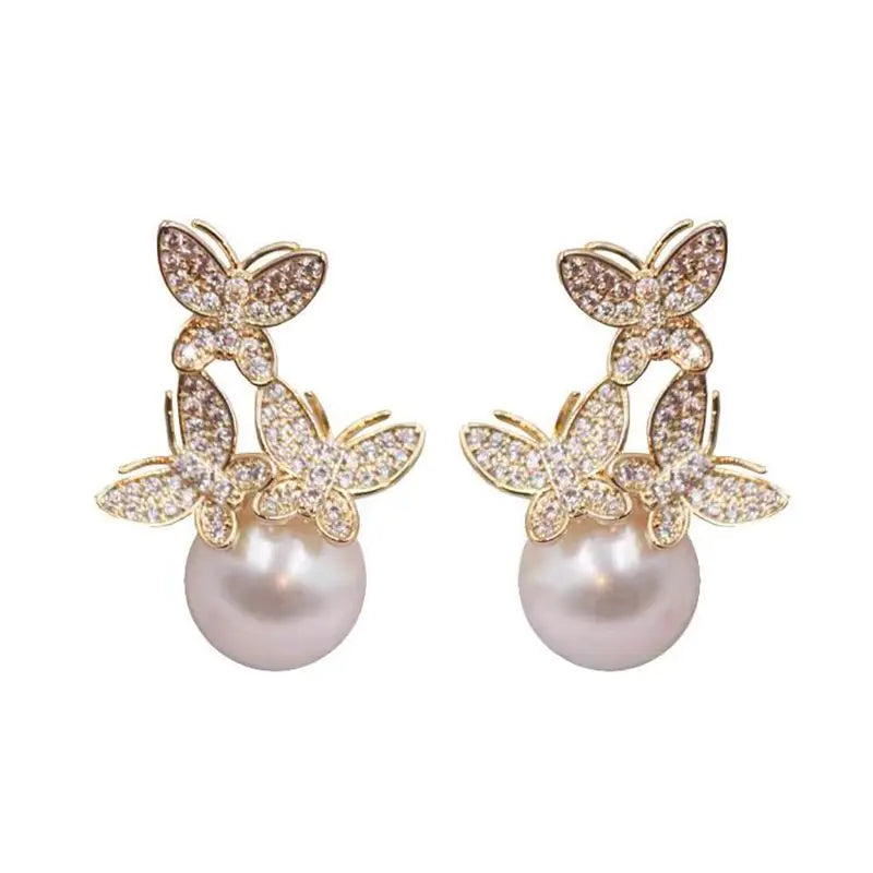 High-Quality 925 Silver Rhinestone Butterfly Earrings
