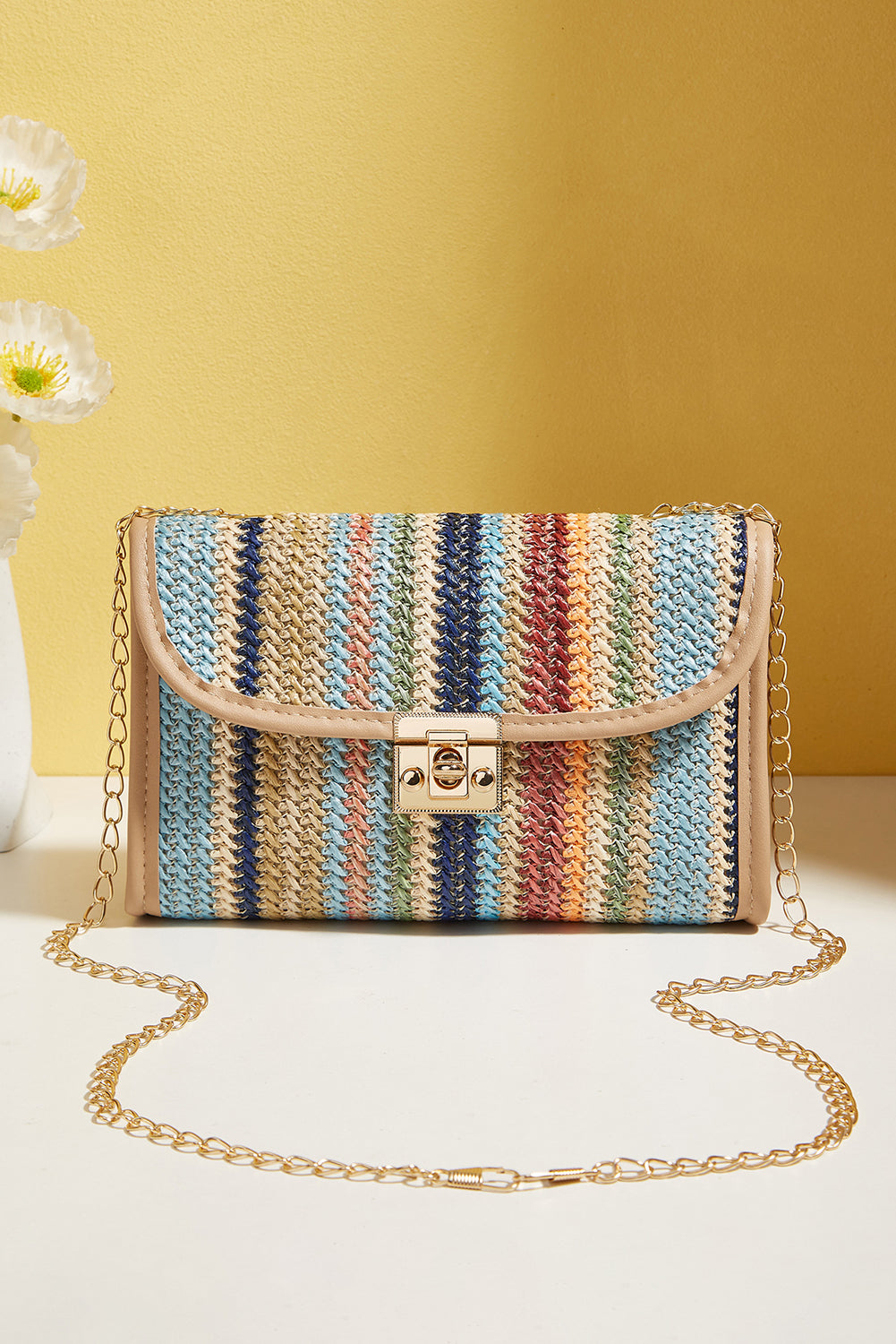 Azariah Striped Crochet Flapped Bag-1