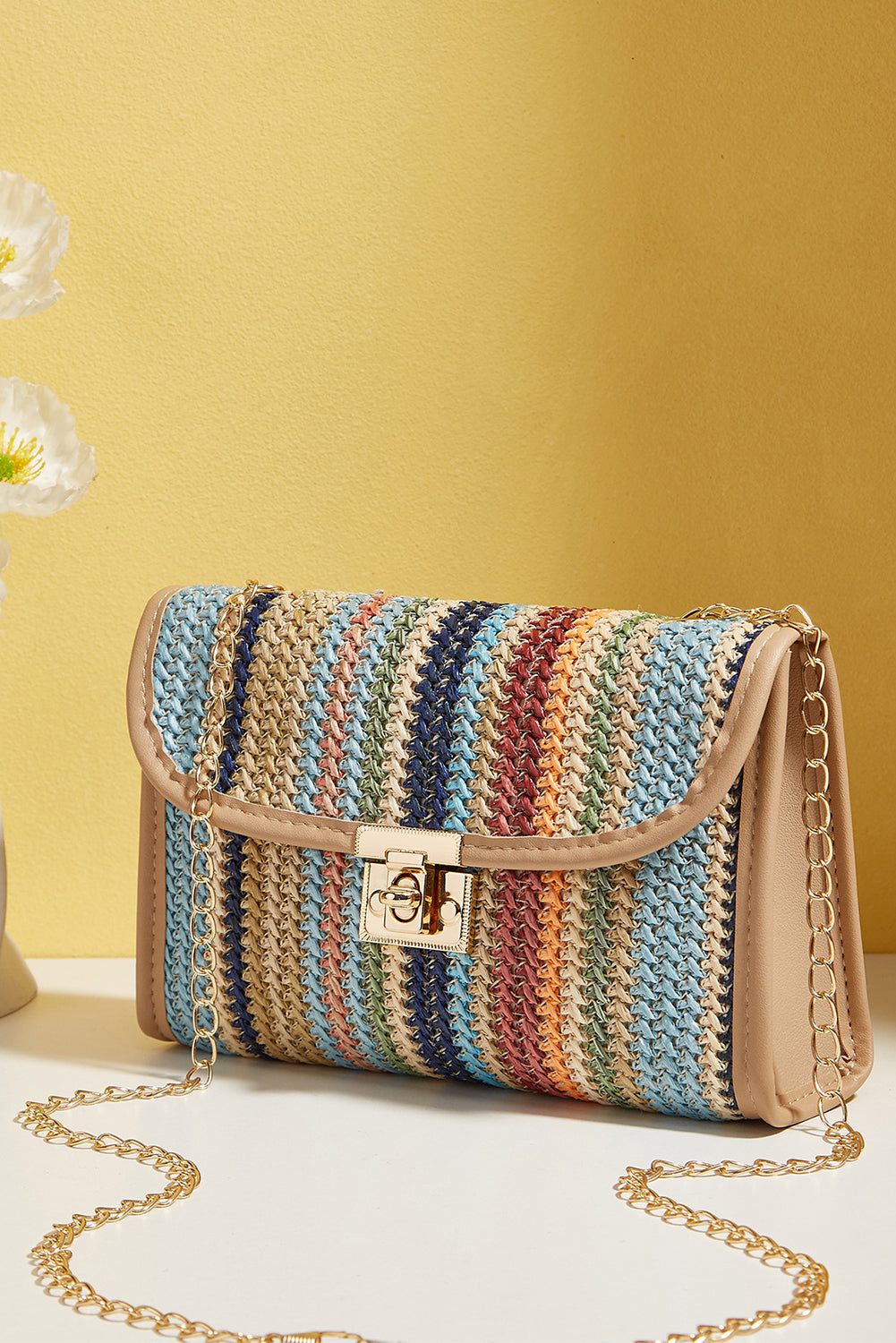 Azariah Striped Crochet Flapped Bag-2