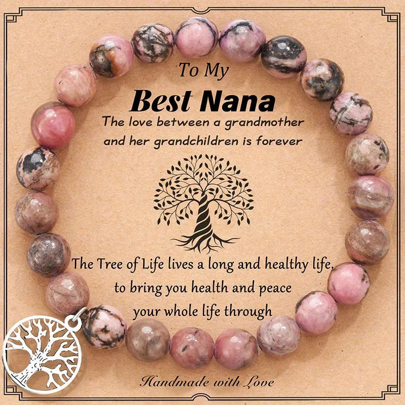 Natural Stone Bracelets for Nana Grandma Mothers'Day Birthday Valentine's Day Gifts for Mom Warm Messag