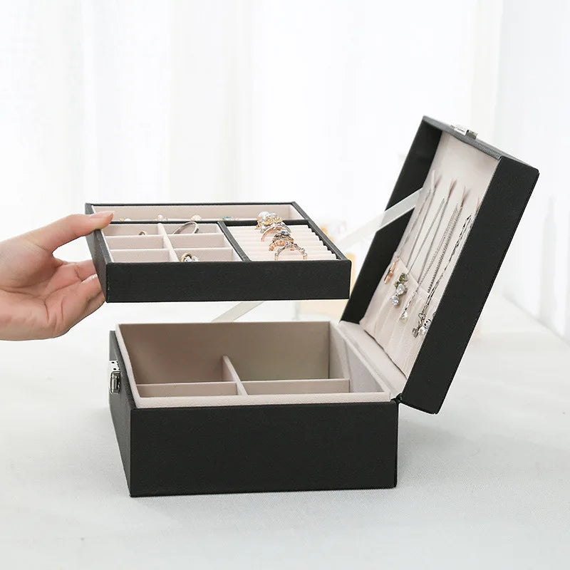 Double-layer Wooden Jewlery Box Ring Box Jewelry Boxes and Packaging with PU Leather Jewelry Storage Organizer and Makeup Case-4