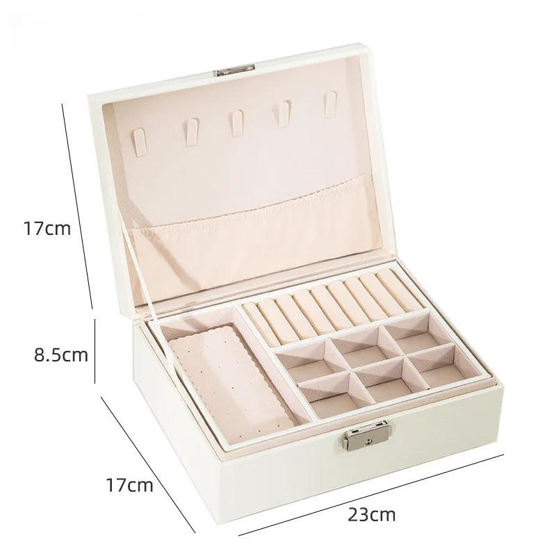 Double-layer Wooden Jewlery Box Ring Box Jewelry Boxes and Packaging with PU Leather Jewelry Storage Organizer and Makeup Case-2
