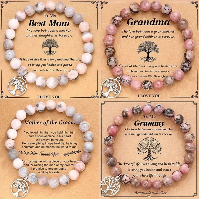 Natural Stone Bracelets for Nana Grandma Mothers'Day Birthday Valentine's Day Gifts for Mom Warm Messag