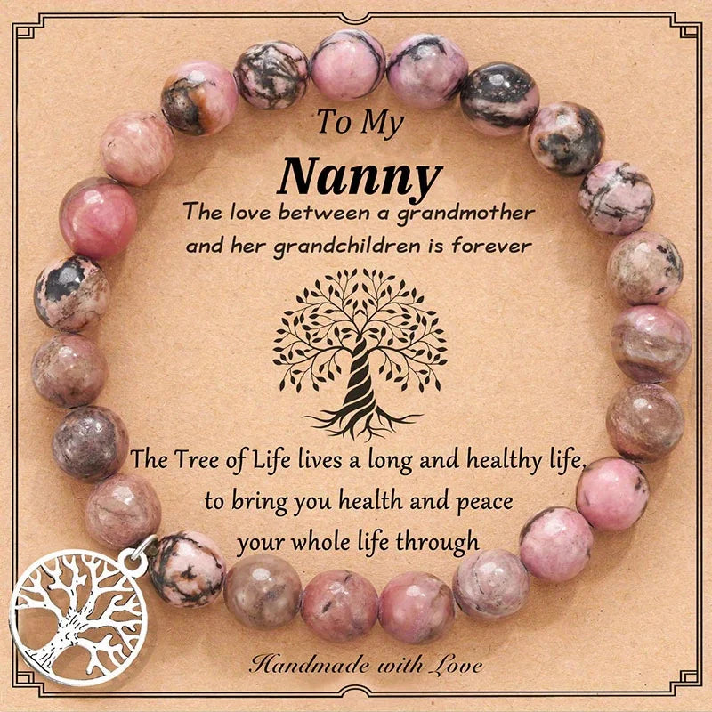 Natural Stone Bracelets for Nana Grandma Mothers'Day Birthday Valentine's Day Gifts for Mom Warm Messag