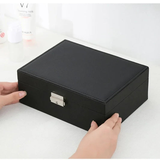 Double-layer Wooden Jewlery Box Ring Box Jewelry Boxes and Packaging with PU Leather Jewelry Storage Organizer and Makeup Case-1