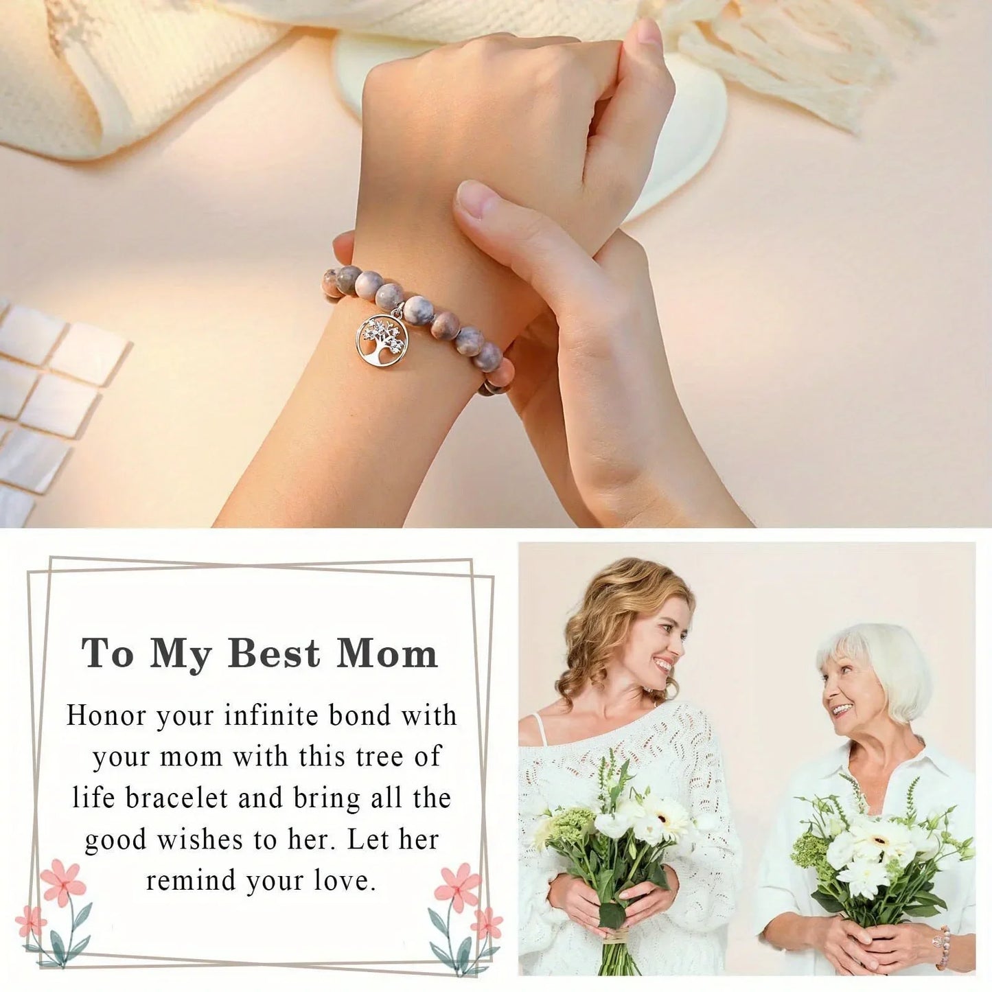 Natural Stone Bracelets for Nana Grandma Mothers'Day Birthday Valentine's Day Gifts for Mom Warm Messag
