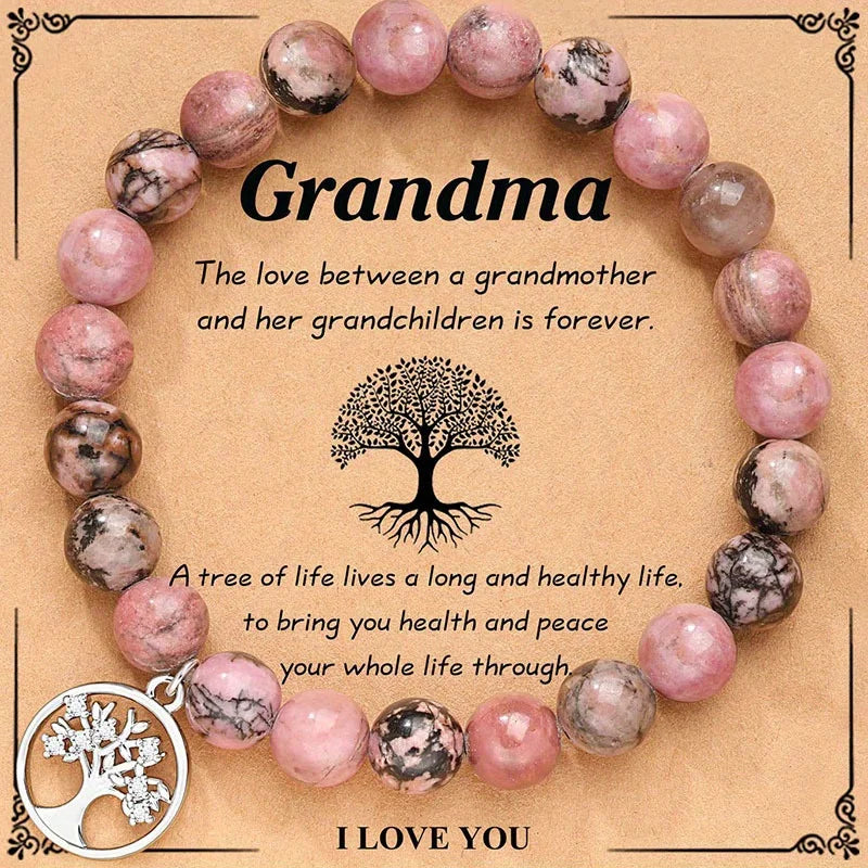 Natural Stone Bracelets for Nana Grandma Mothers'Day Birthday Valentine's Day Gifts for Mom Warm Messag