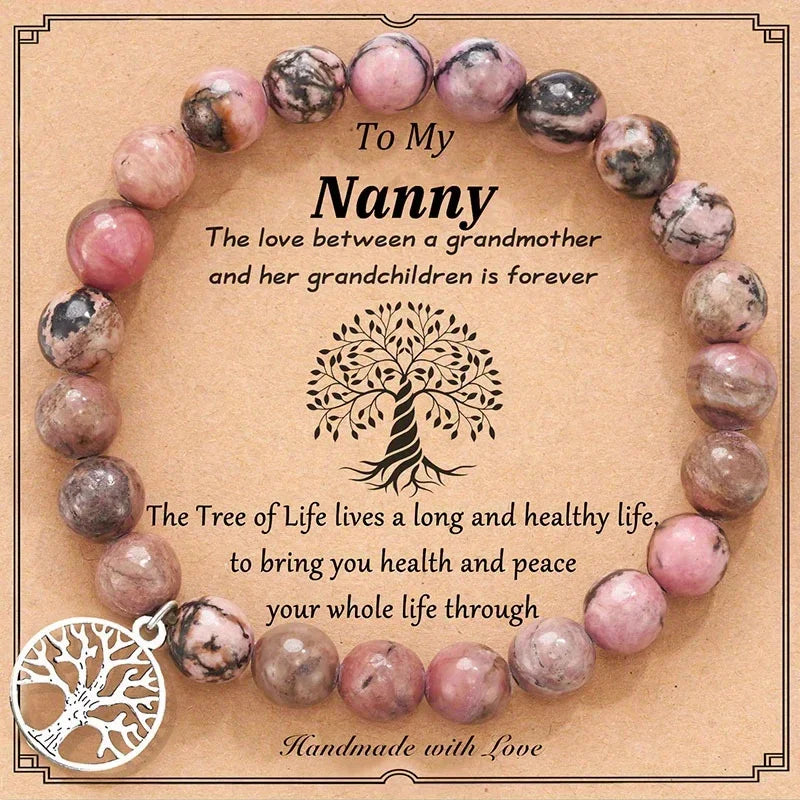 Natural Stone Bracelets for Nana Grandma Mothers'Day Birthday Valentine's Day Gifts for Mom Warm Messag