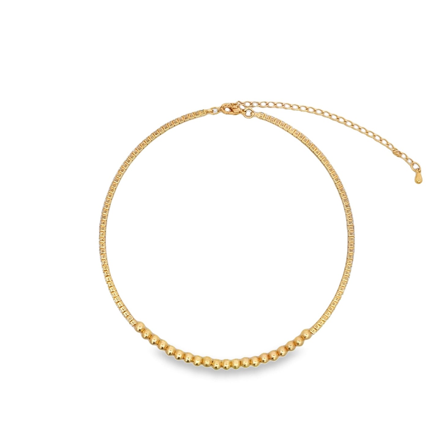 Beaded Neck Choker With Round CZ Stones -0